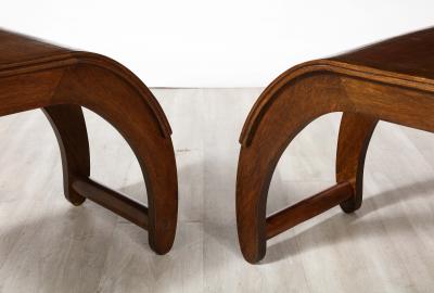 Pair of Italian Walnut Elliptical Shaped Benches