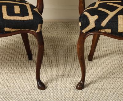 Pair of Italian Walnut High Back Armchairs Kuba Fabric circa 1950