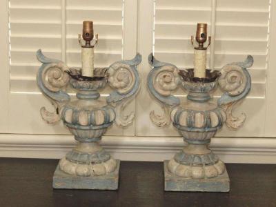 Pair of Italian Wood Carved Lamps