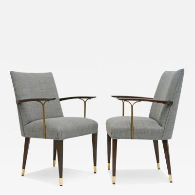 Pair of Italian Wood and Brass Arm Chairs