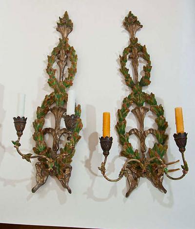 Pair of Italian Wreath Painted and Gilded Sconces