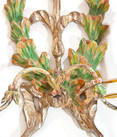 Pair of Italian Wreath Painted and Gilded Sconces