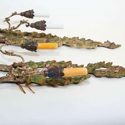 Pair of Italian Wreath Painted and Gilded Sconces