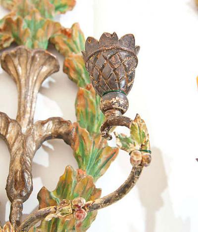 Pair of Italian Wreath Painted and Gilded Sconces