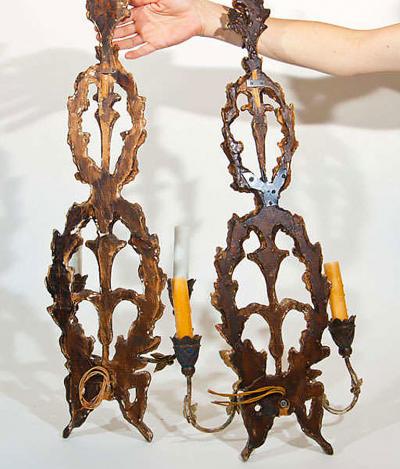 Pair of Italian Wreath Painted and Gilded Sconces