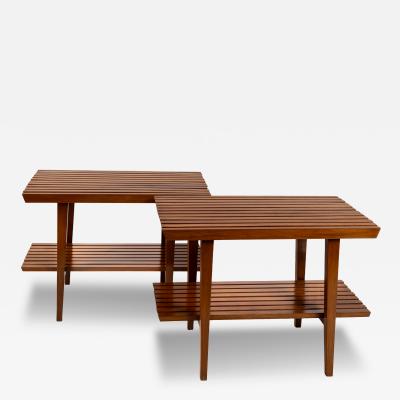 Pair of Italian XXth Century Two Tiered Slatted Tables