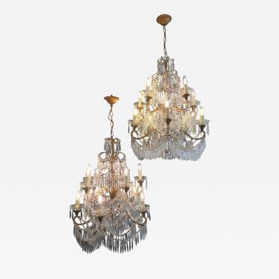 Pair of Italian beaded crystal 10 light chandeliers