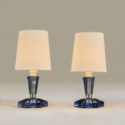 Pair of Italian blue glass and chrome table lamps
