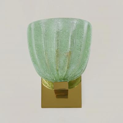 Pair of Italian brass ad Murano pale green bullicante wall lights