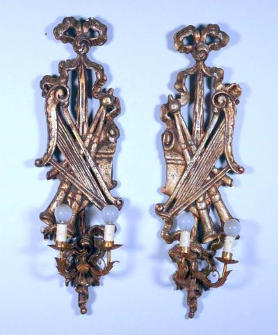 Pair of Italian mecca Giltwood tole Sconces Circa 1900