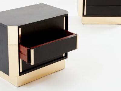 Pair of Italian nightstands ebonized oak wood and brass 1970s