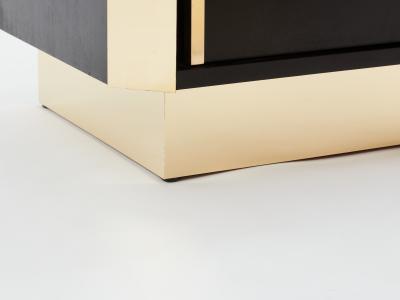 Pair of Italian nightstands ebonized oak wood and brass 1970s