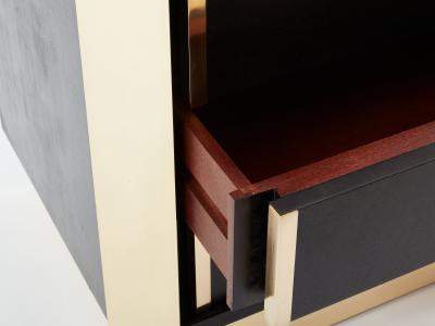 Pair of Italian nightstands ebonized oak wood and brass 1970s