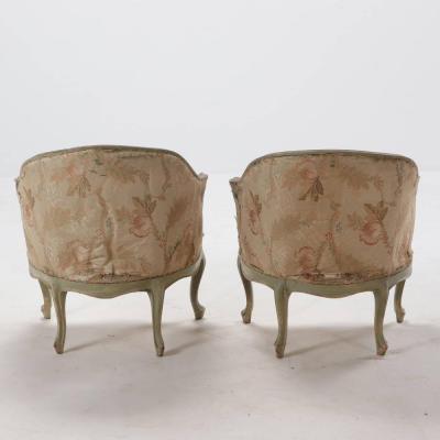 Pair of Italian rococo style painted upholstered lounge chairs 19th century 