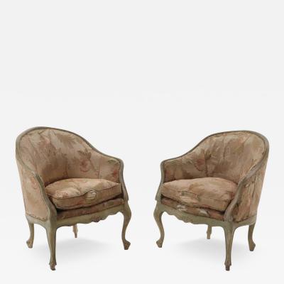 Pair of Italian rococo style painted upholstered lounge chairs 19th century 