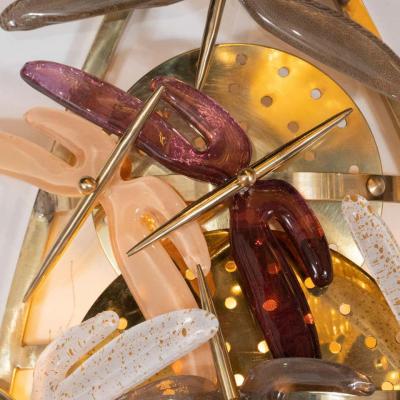 Pair of Ivory Rose Taupe and Coral Murano Glass Dragonfly Sconces Italy 2019