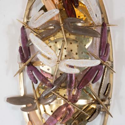 Pair of Ivory Rose Taupe and Coral Murano Glass Dragonfly Sconces Italy 2019