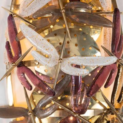 Pair of Ivory Rose Taupe and Coral Murano Glass Dragonfly Sconces Italy 2019