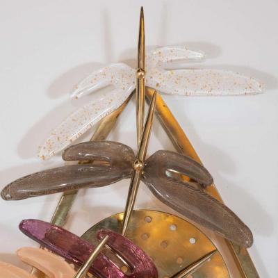 Pair of Ivory Rose Taupe and Coral Murano Glass Dragonfly Sconces Italy 2019