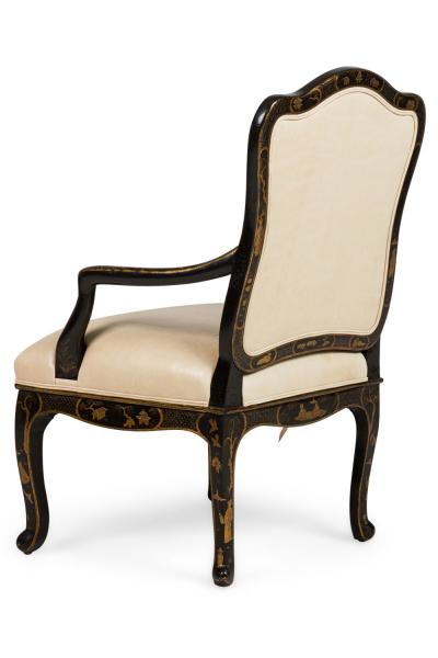 Pair of J Robert Scott French Louis XV style Chinoiserie Style Black Armchairs