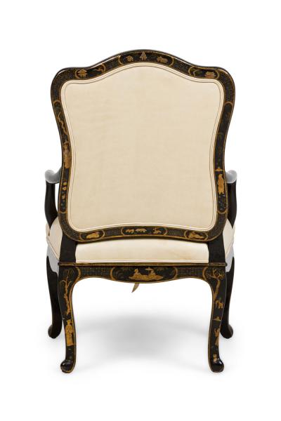 Pair of J Robert Scott French Louis XV style Chinoiserie Style Black Armchairs