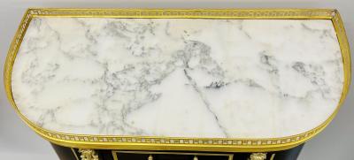 Pair of Jansen Inspired Marble Top Galleried Ebonized End Tables Nightstands