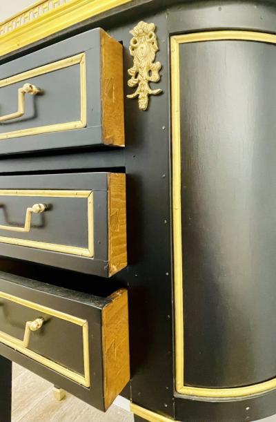 Pair of Jansen Inspired Marble Top Galleried Ebonized End Tables Nightstands