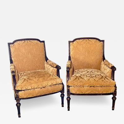 Pair of Jansen Style Fauteuils or Armchairs Louis XVI Form with Velvet Fabric