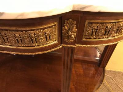 Pair of Jansen Style Marble Top Bronze Mounted Consoles