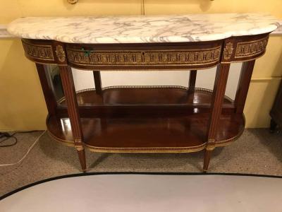 Pair of Jansen Style Marble Top Bronze Mounted Consoles