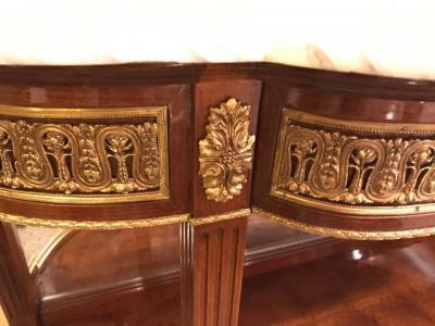 Pair of Jansen Style Marble Top Bronze Mounted Consoles