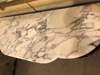 Pair of Jansen Style Marble Top Bronze Mounted Consoles