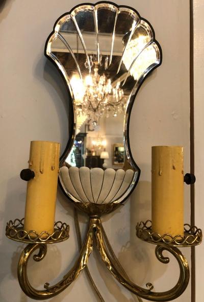 Pair of Jansen Wall Sconces Hollywood Regency Era with Mirror Backs