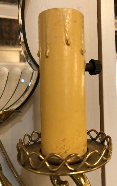 Pair of Jansen Wall Sconces Hollywood Regency Era with Mirror Backs