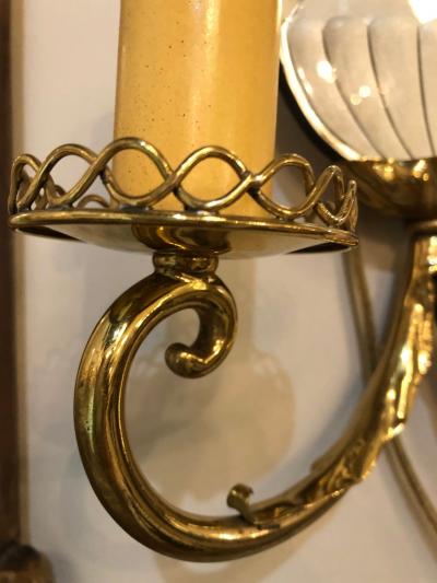 Pair of Jansen Wall Sconces Hollywood Regency Era with Mirror Backs