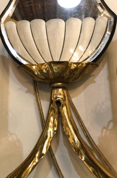 Pair of Jansen Wall Sconces Hollywood Regency Era with Mirror Backs