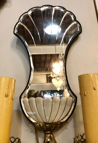 Pair of Jansen Wall Sconces Hollywood Regency Era with Mirror Backs