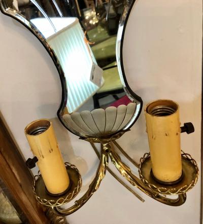 Pair of Jansen Wall Sconces Hollywood Regency Era with Mirror Backs