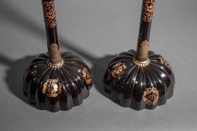Pair of Japanese Black Lacquer Candlesticks