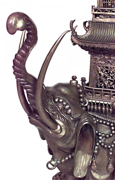 Pair of Japanese Bronze Elephant Pagoda Figures