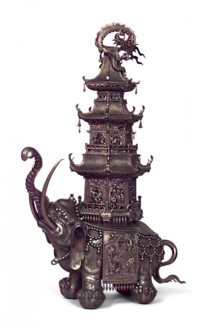 Pair of Japanese Bronze Elephant Pagoda Figures