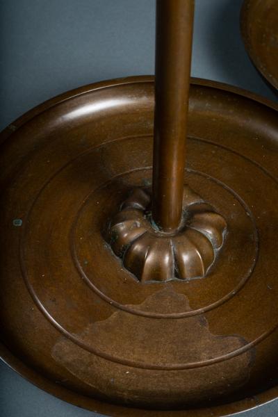 Pair of Japanese Bronze Tray Base Candlesticks