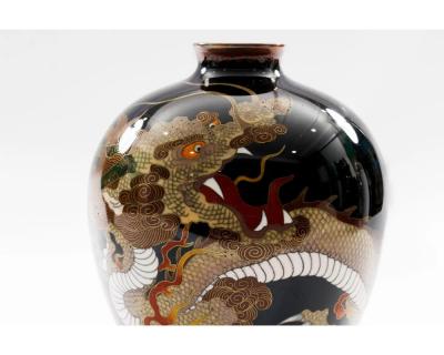 Pair of Japanese Cloisonn Enamel Dragon Vases Attributed to Honda Yasaburo