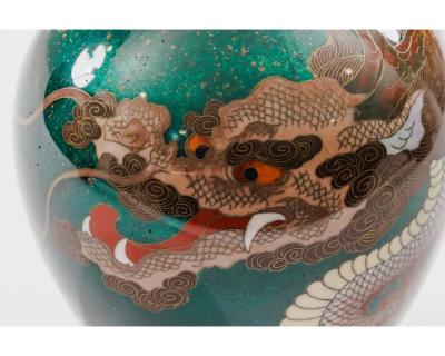 Pair of Japanese Cloisonn Enamel Dragon Vases Attributed to Honda Yasaburo