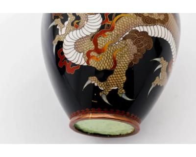 Pair of Japanese Cloisonn Enamel Dragon Vases Attributed to Honda Yasaburo