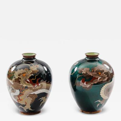 Pair of Japanese Cloisonn Enamel Dragon Vases Attributed to Honda Yasaburo