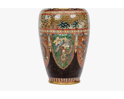 Pair of Japanese Cloisonn Enamel Vases with Dragon and Phoenix Attributed Ando