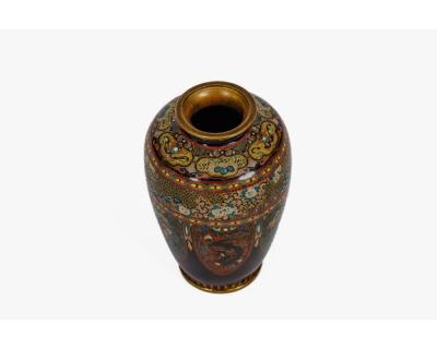 Pair of Japanese Cloisonn Enamel Vases with Dragon and Phoenix Attributed Ando