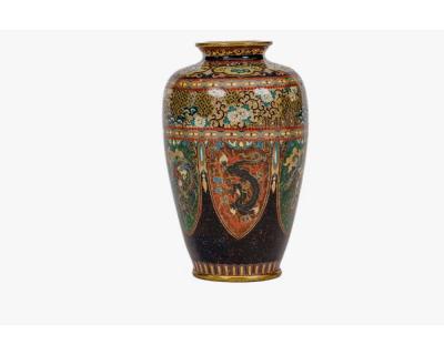 Pair of Japanese Cloisonn Enamel Vases with Dragon and Phoenix Attributed Ando