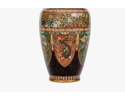Pair of Japanese Cloisonn Enamel Vases with Dragon and Phoenix Attributed Ando